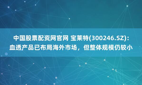 中国股票配资网官网 宝莱特(300246.SZ)：血透产品已布局海外市场，但整体规模仍较小